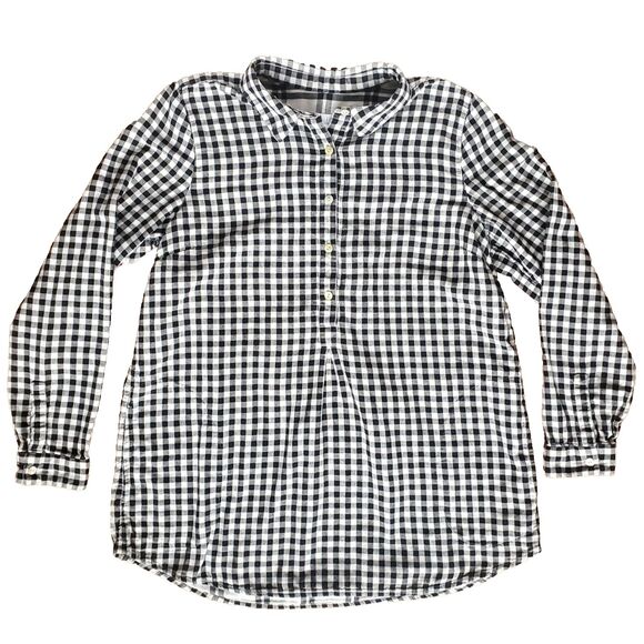 J Jill Top Womens M Gingham Check Plaid Popover Black White Tunic Double Cloth - Picture 8 of 14